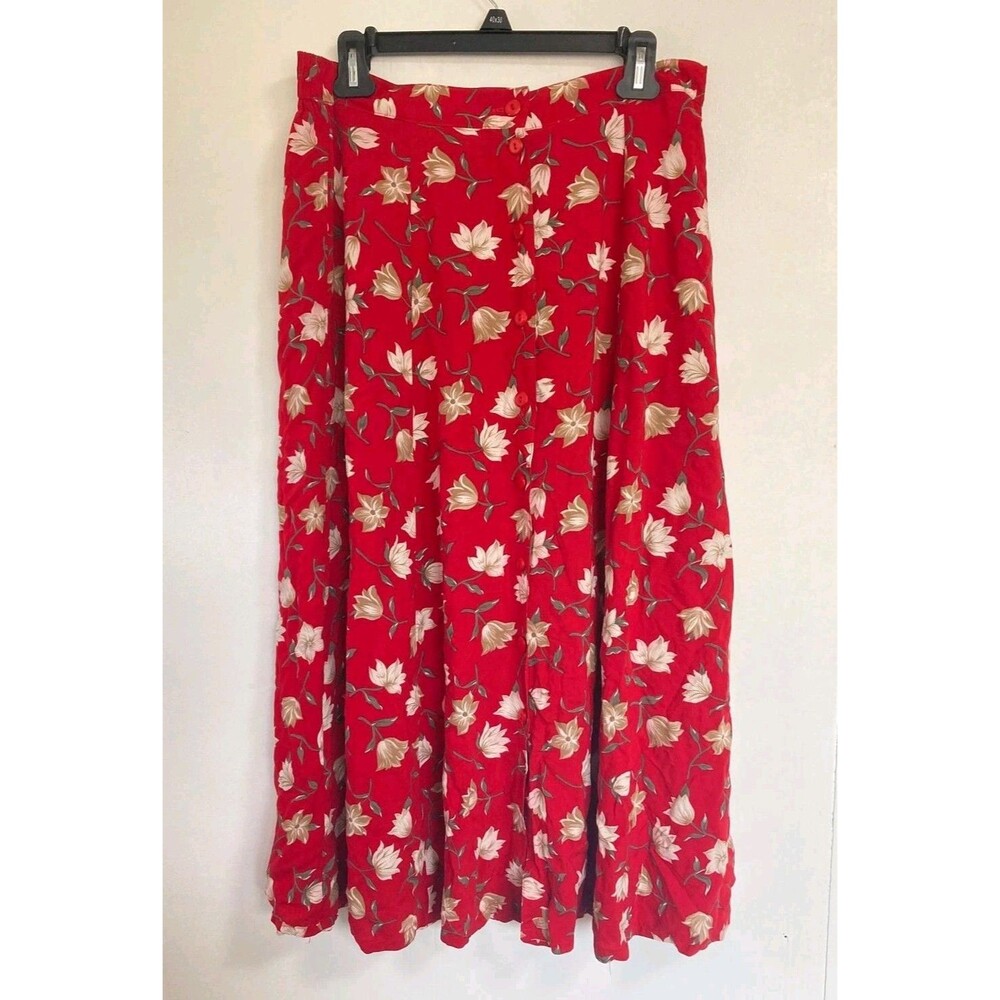 Sag Harbor Skirt Womens L Red Floral Peasant Boho‎ Festival Flower Cottagecore